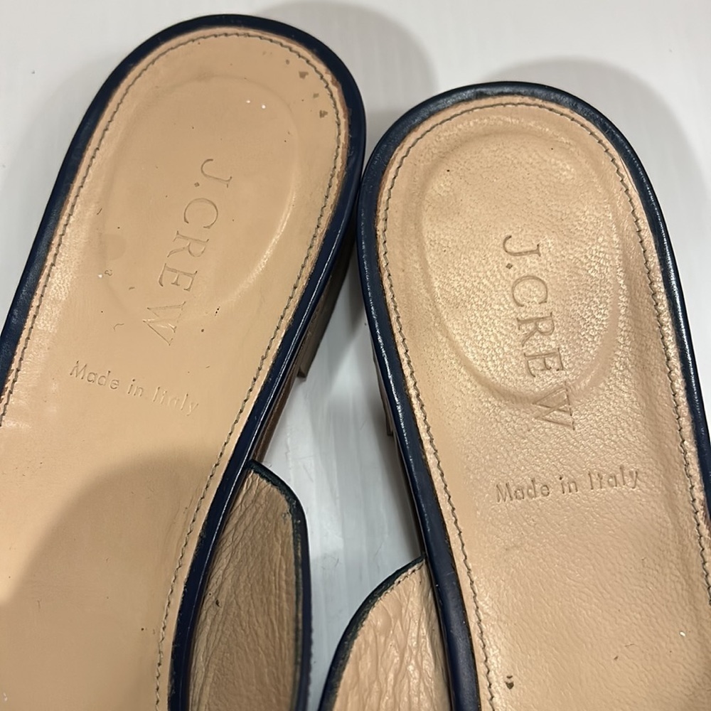 J Crew Leather Patent Navy Mules Loafers with Tassel size 9.5 - gently used - Picture 9 of 15